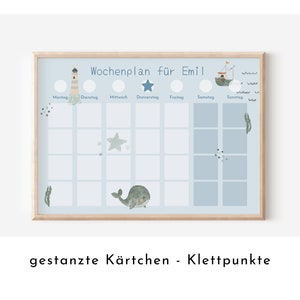 Wochenplan "Seaside" mit Name personalisiert, 246 Routine Karten, laminiert magnetisch, Routineplan für Kinder und Jugendliche