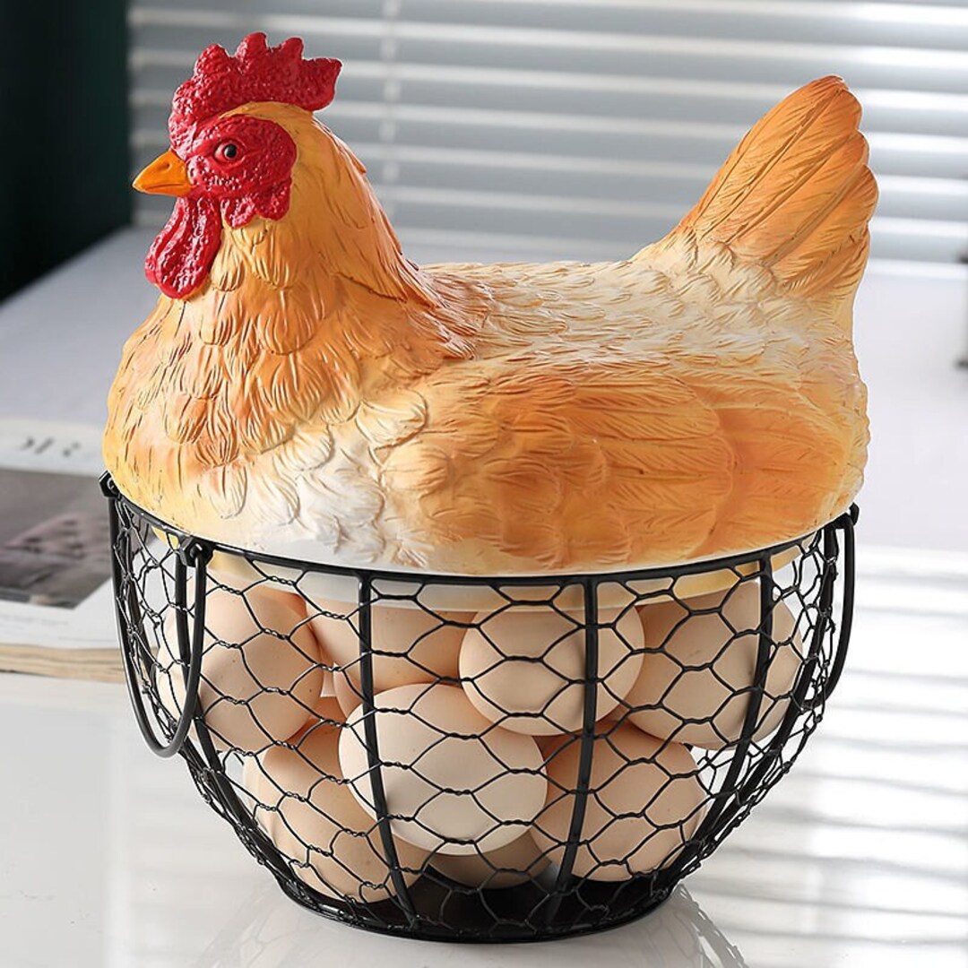 Panier à Œufs Métal Forme Poulet Sharplace - Décoration Cuisine - Rangement 25 Œufs