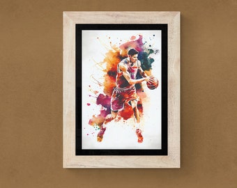 Giocatore di basket, arredamento per la camera da letto dei ragazzi, poster sportivi, stampe sportive, arte da parete sportiva, stampe di calcio, arte regalo per fan, arte da parete per ragazzi, carta da parati