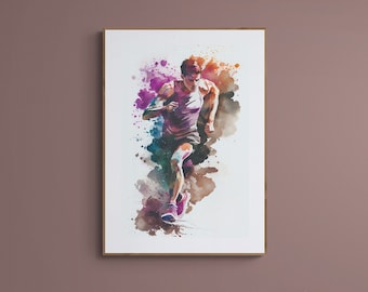 Runner, arredamento per la camera da letto dei ragazzi, poster sportivi, stampe sportive, arte da parete sportiva, stampe di calcio, arte regalo per fan, arte da parete per ragazzi, acquerello