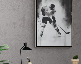 Hokey Player, arredamento per la camera da letto dei ragazzi, poster sportivi, stampe sportive, arte da parete sportiva, stampe di calcio, Fan Gift Art, arte da parete per ragazzi, carta da parati