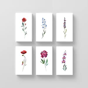 Set di tatuaggi temporanei con fiori ad acquerello di Lena Fedchenko (set di 6 x 2)
