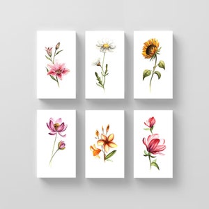 Set di tatuaggi temporanei con fiori ad acquerello Nº2 di Lena Fedchenko (set di 12 x 2)