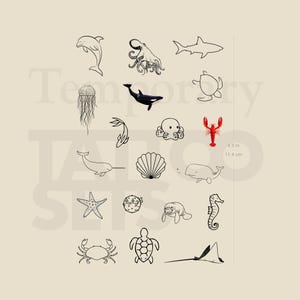 Wassertiere temporäres Tattoo Pack (2er Set)