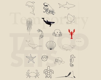 Tijdelijke tattoo-set waterdieren (set van 2)