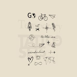 Pack de tatouages temporaires Wanderlust de voyage (Ensemble de 2)