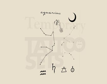 Aquarius Zodiac Sign Temporary Tattoo Pack (Set of 2)