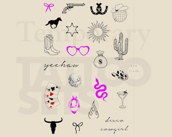 Pink Disco Cowgirl Pack Temporary Tattoo (Set of 2)