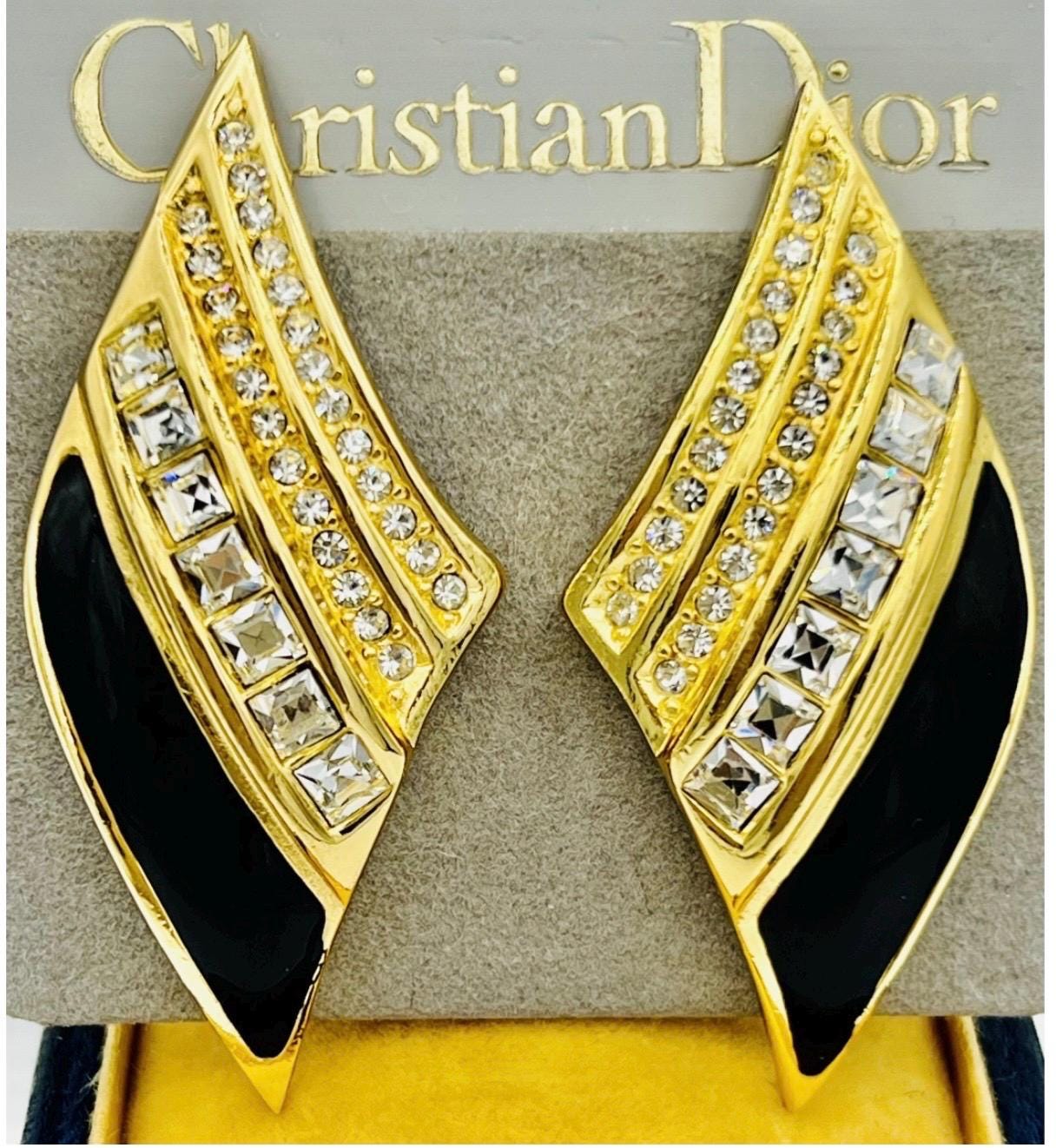 Orecchini A Clip Senza Foro, In Argento Dorato E Cristalli, Design Cade Di Bello London, 1.5x3.5 Cm