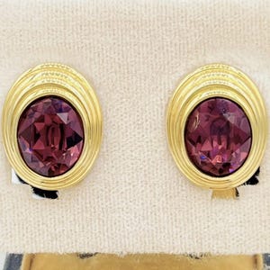 Vintage Christian Dior Purple Faux Amethyst Crystal Earrings Gold earclips 1980s