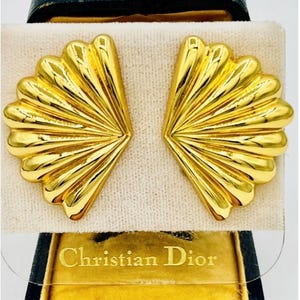 Vintage Dior Large Gold Seashell Clip-On Earrings 1980s