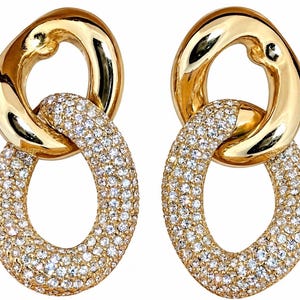 Rare Christian Dior Vintage Oversized Crystal Interlocking Clip Earrings With Dior Earrings Card