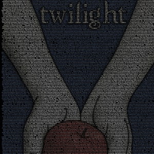 May include: A blue and red abstract design with a heart shape in the center. The design is made up of text that is too small to read. The heart is a darker red color.