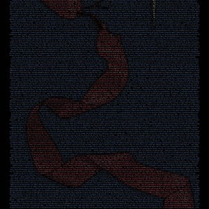 Puede incluir: Fondo azul oscuro con la palabra "eclipse" en una fuente clara y estilizada. Una forma roja en forma de cinta cruza la imagen. El fondo está lleno de texto pequeño.