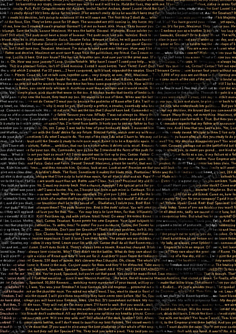 Gladiator (2000) Handwritten Movie Script Poster - Etsy