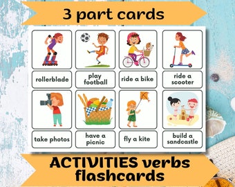 Action Verbs Flashcards Activities In English Flash Cards Printable Vacation Cards  Montessori cards Picture Digital Download PDF PNG JPG