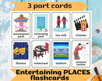 Places Flashcards Travel Tourist Attractions FlashCards Printable Vacation Cards 3 Part Montessori Picture Word Instant Download PDF JPG PNG