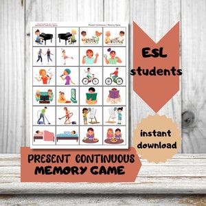 Present Continuous Tense Verbs English Grammar Printable Worksheet Speaking Practice Elementary ESL Students Printable Instant Download PDF