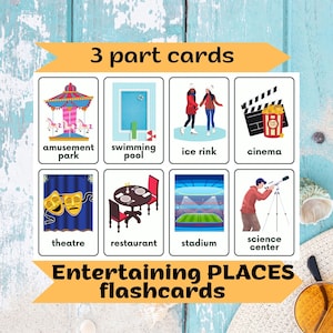 Plaatsen Flashcards Reizen Toeristische attracties FlashCards Afdrukbare vakantiekaarten 3-delige Montessori-afbeelding Word Instant download pdf