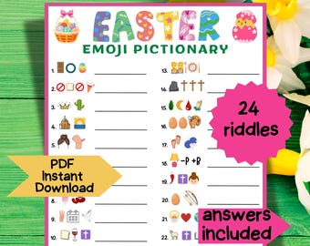 Fun Easter Printable Game for Kids Family Party Activity Classroom Worksheet Easter Puzzle Instant Download Easter Emoji Pictionary