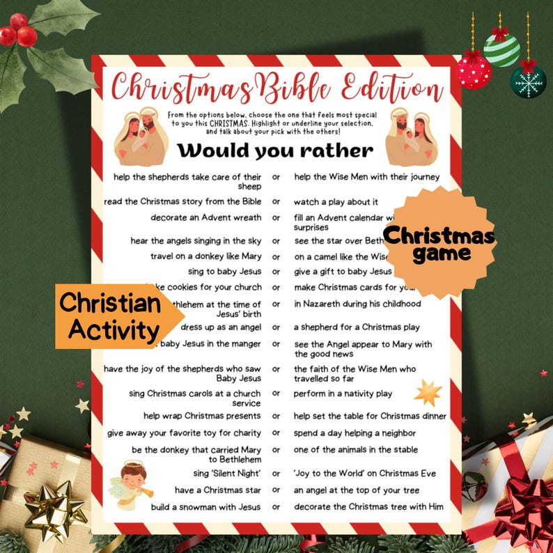 Christian Christmas Game Would You Rather Questions This or That Bible ...