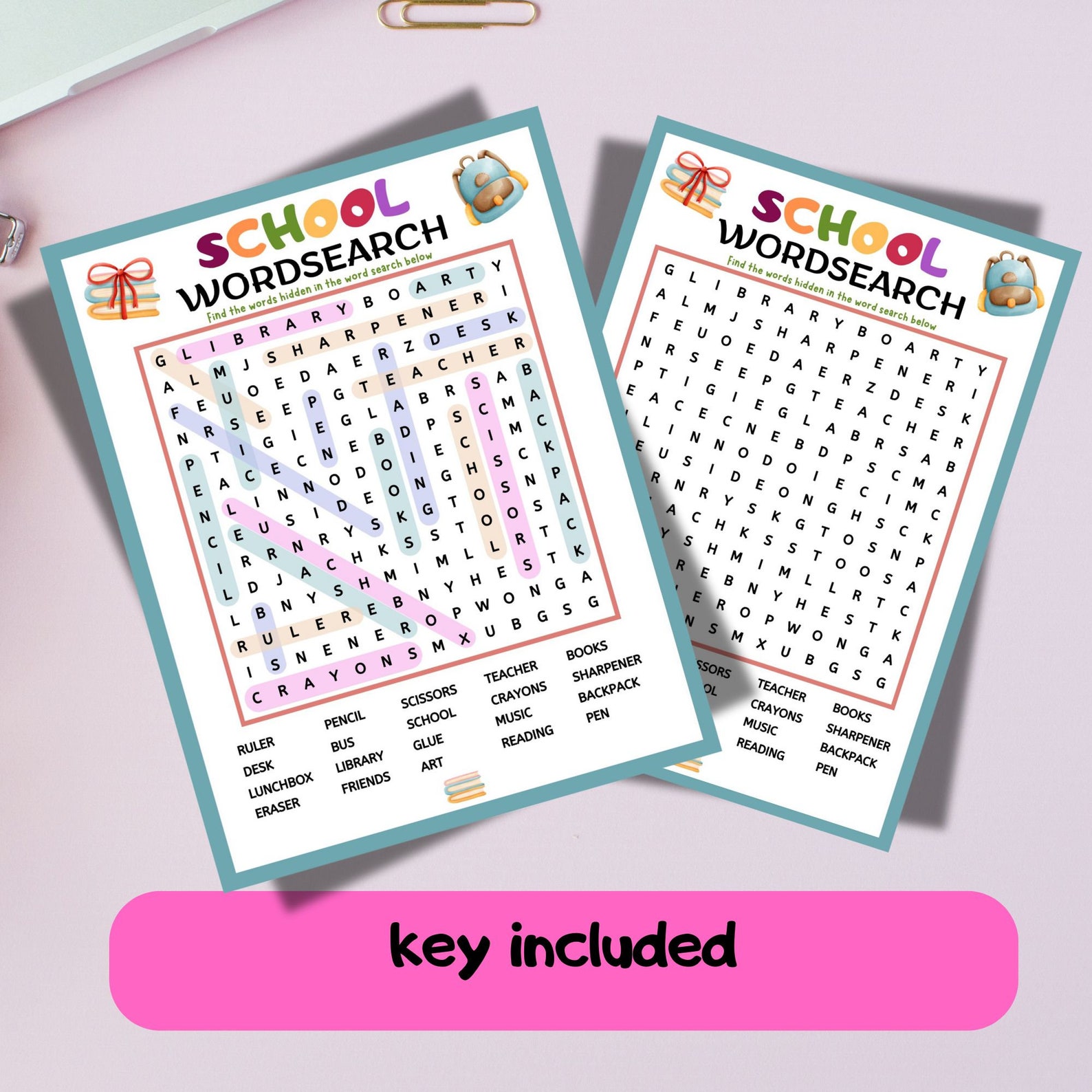 Back to School Word Search Printable Vocabulary Game Kids Activity 20 ...