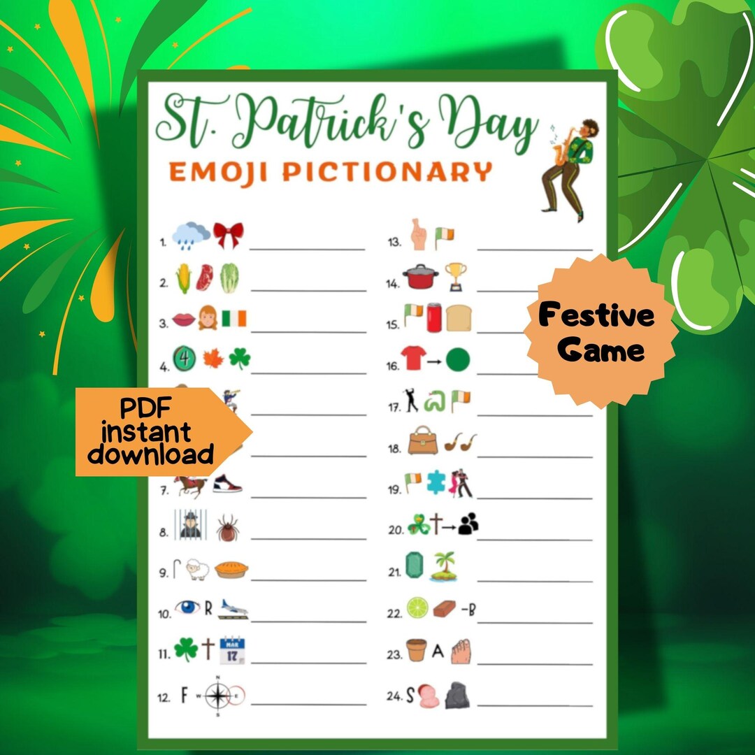 St. Patrick's Day Emoji Pictionary Game: Irish Party Activity ...