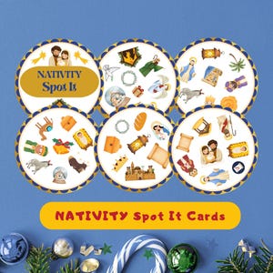Nativity Spot It Game Printable: Christian Christmas Matching Cards for Kids(PDF) Bible Activity