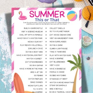 Estate Questo o Quello Gioco Stampabile Festa Domande Rompighiaccio Cosa Preferiresti Vacanza Viaggio Spiaggia Discussione Attività di Gruppo Quiz Legami