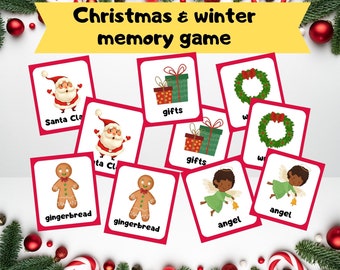 Christmas Winter Memory Game for Kids Matching Pictures and Words Activity Toddler Preschool Printable Christmas Games Activity Cards