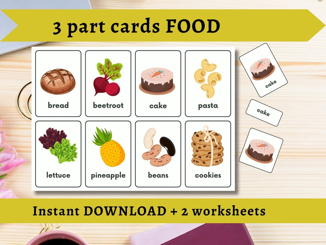 Food Flashcards Printable PDF Worksheet Vocabulary Games - Etsy