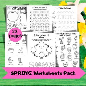 Werkbladen Lente Voorschoolse Voorjaarsactiviteiten Werkbladen Kleuterschool Lente Afdrukbaar Pack Instant Download Bundel voor Kinderen