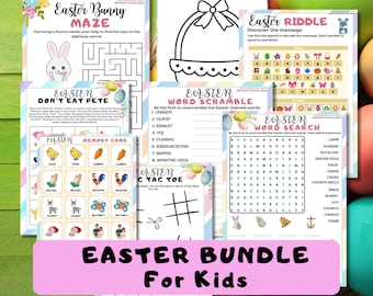 Easter Bundle Worksheets Activities for Kids Craft Set for Children Spring DIY Easter Fun Printable Pages Games Puzzles Instant Download Pdf