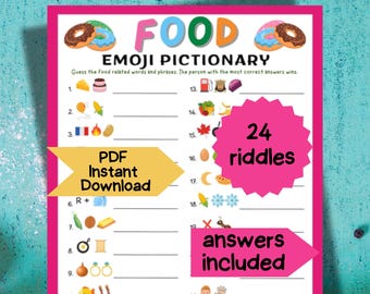 Printable Trivia Game for Kids Food Emoji Pictionary Game Fun Classroom Activity Emoji Guessing Game Instant Download Homeschool Printable
