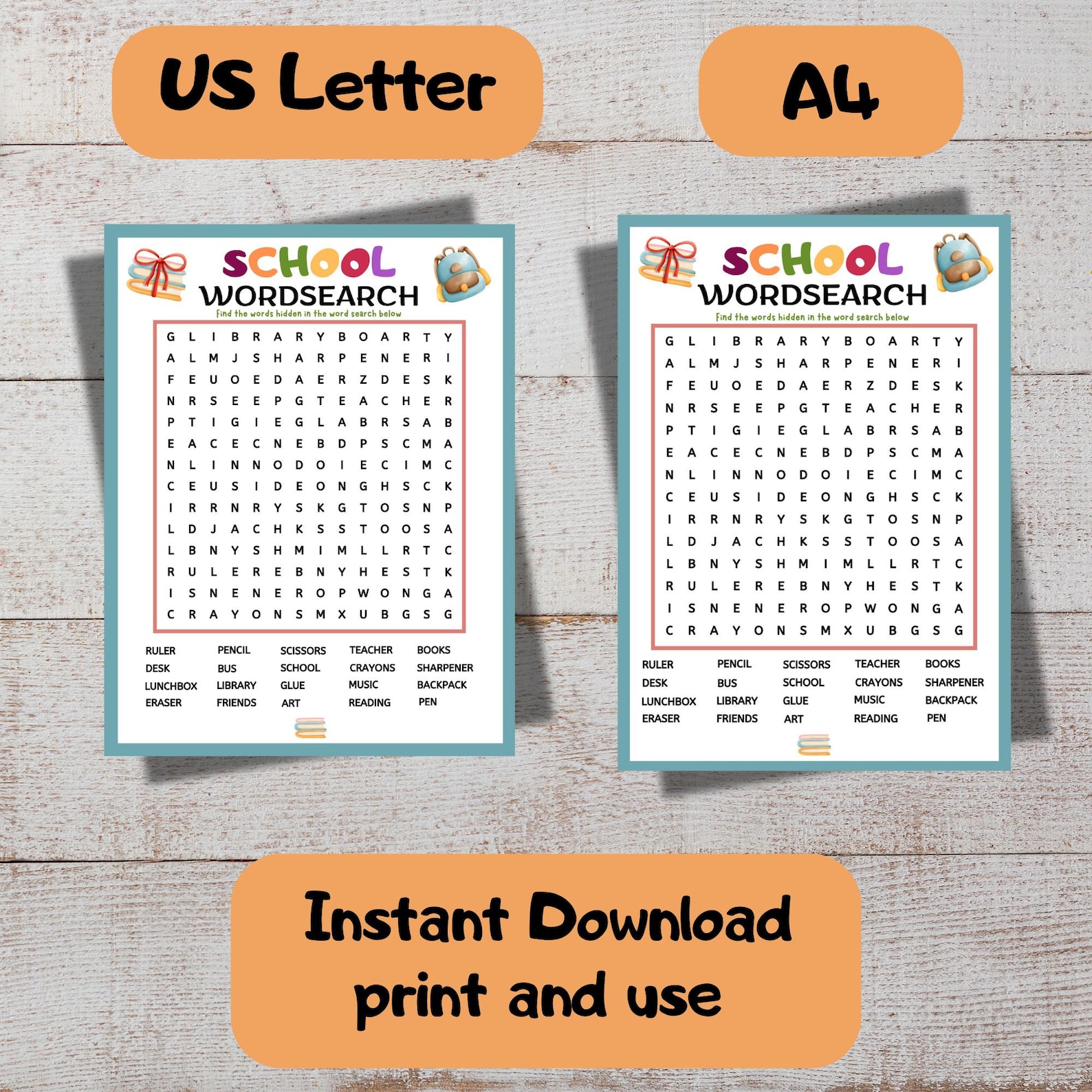 Back to School Word Search Printable Vocabulary Game Kids Activity 20 ...
