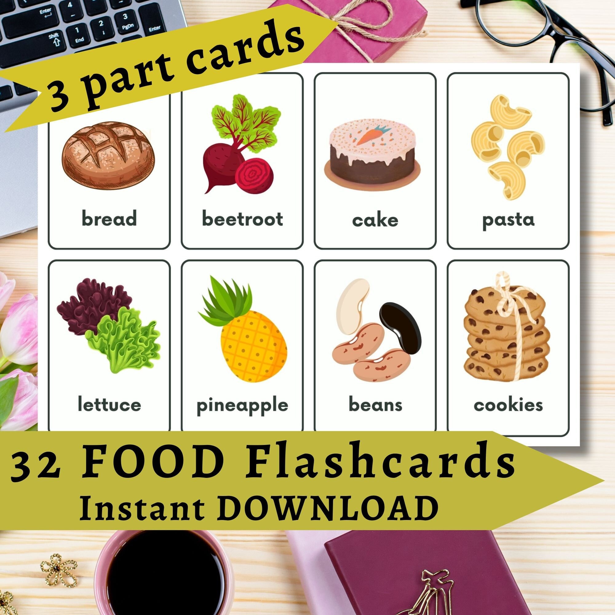Food Flashcards Printable PDF Printable Flash Cards Montessori Etsy