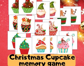 Christmas Memory Game Baking Cupcake Muffin Pictures Matching for Kids Preschool Activity Cards Pairs Instant Download PDF US letter A4