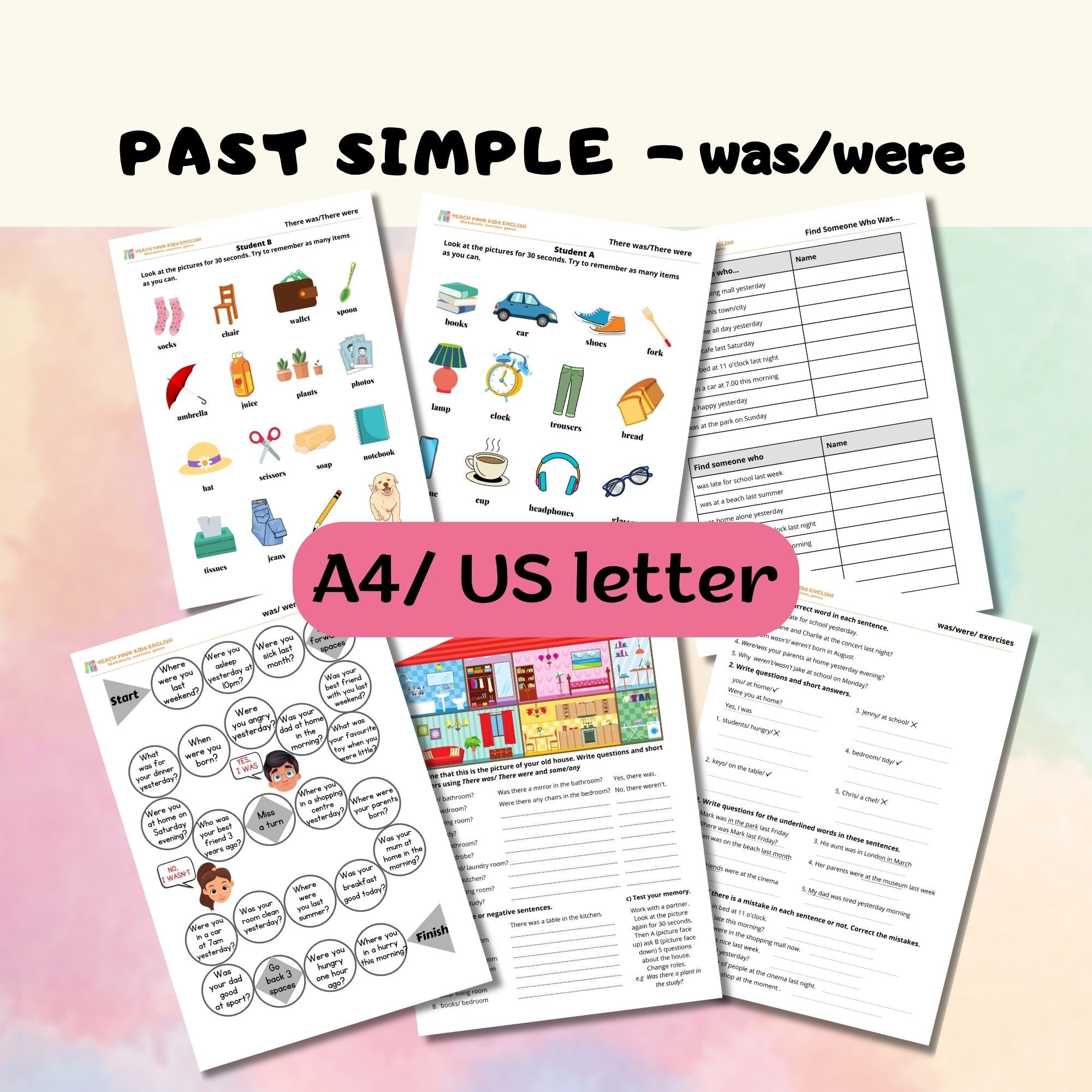 Was Were Past Simple Grammar Worksheet Bundle (PDF) - Etsy