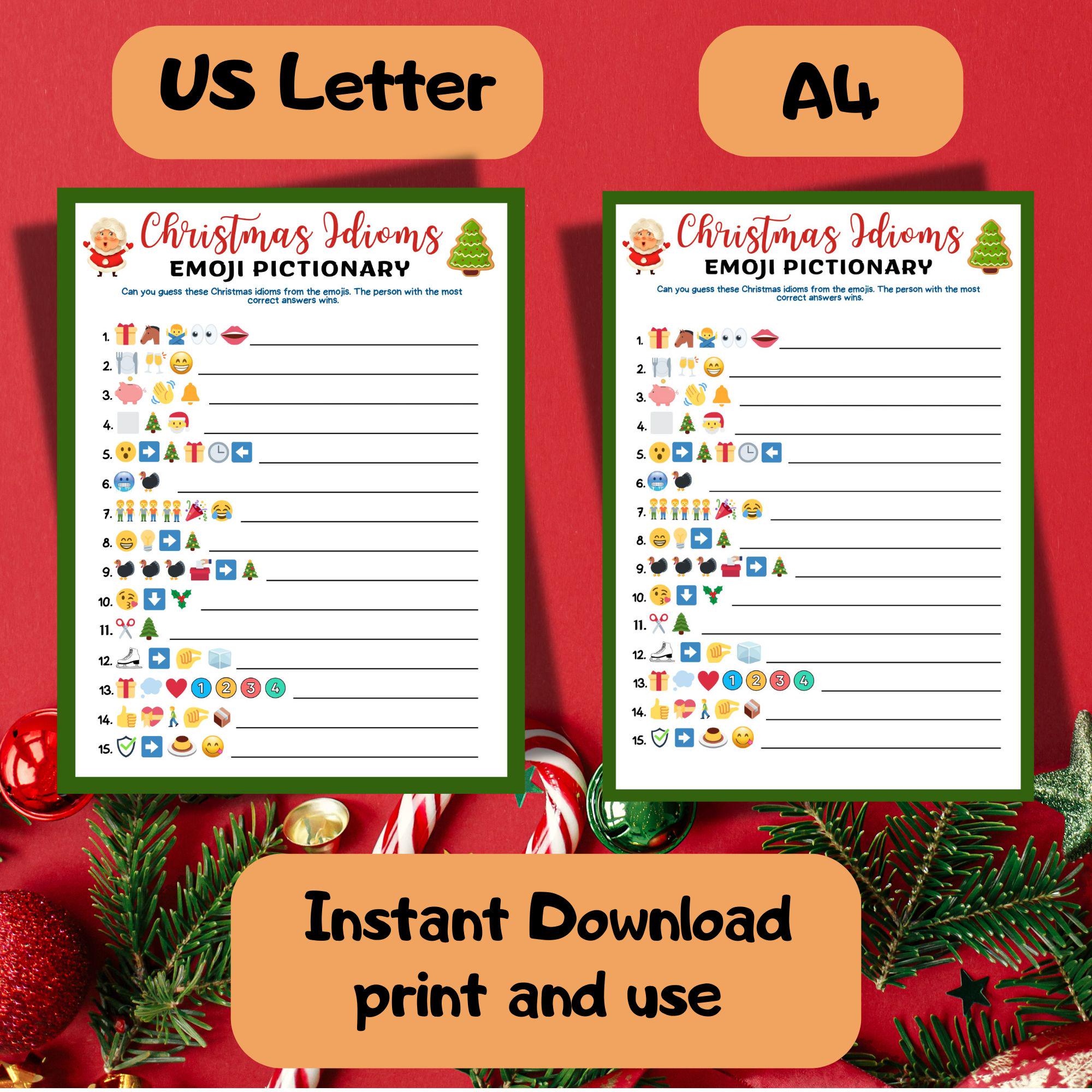 Christmas Emoji Pictionary Game, Holiday Idioms (PDF Download) - Etsy