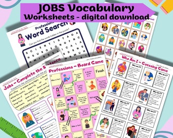 Actividades de vocabulario sobre trabajos y profesiones: Paquete de hojas de trabajo de inglés como segundo idioma (PDF)