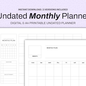 Undated Monthly Planner | 2 Versions for iPad or Print