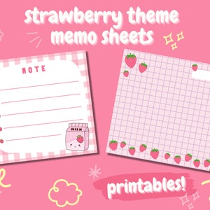 Aardbeiroze dagelijks notitieblok, schattig afdrukbaar memoblok, kawaii gevoerde memoblokken, takenlijst memobladen, schattige roze plaknotities, pdf