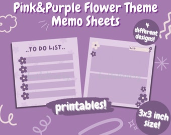Pink Purple Floral Printable Notepad, Kawaii Downloadable Memo Pad, Cute To Do List Notebook, Checklist Memo Sheet, Daily Planner Template
