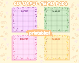 Daily Colorful Kawaii Notepad, Digital Download Cute Stationery Memo Sheet, Daily Planner Template, Printable To Do List Notepad, PDF