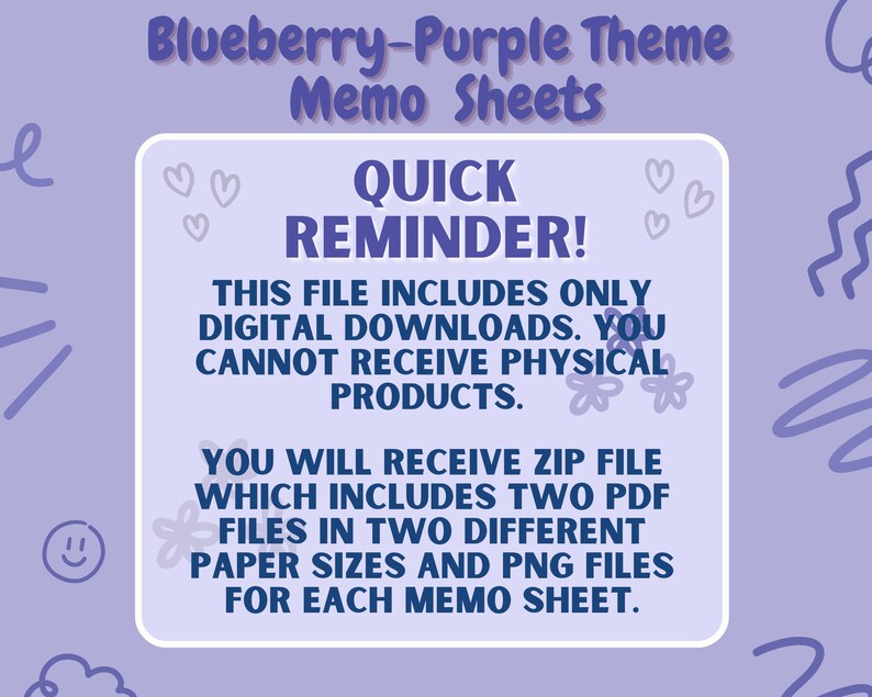 Purple Daily Lined Notepad, Cute Digital Memo Pad, Kawaii Downloadable
