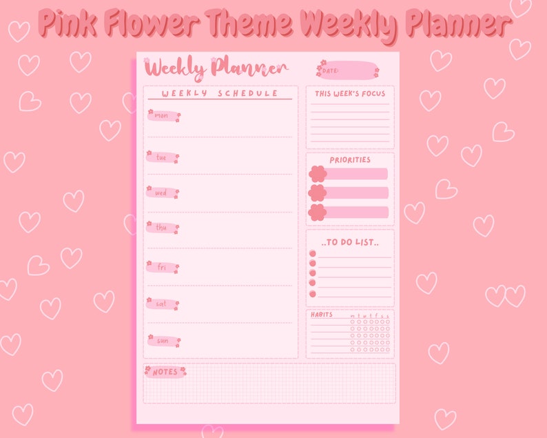 Pink Floral Weekly Planner Digital Download, Weekly Printable Template ...