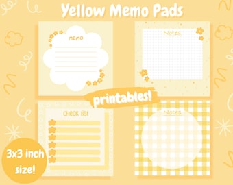 Bloc de notas imprimible amarillo diario, bloc de notas kawaii digital, lista de tareas diarias, bloc de escritorio descargable.