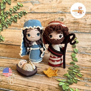 Nativity Scene Amigurumi Crochet Pattern Set, Baby Jesus, Joseph, Mary Christmas Decor DIY Project, Holy Family Xmas Handmade Gift Tutorial