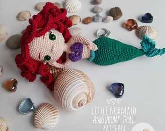 Little Mermaid Princess Amigurumi Doll Pattern,Whimsical Fairy Tale Crochet Design Tutorial,PDF Pattern, Magical Crochet Character Toy,Ariel