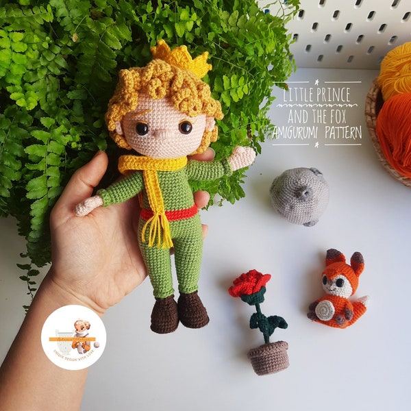 Handmade Little Prince Amigurumi Doll Pattern, Crochet Fox and Rose, Digital PDF Pattern, Storybook Character, Gifts for Kids, Handcraft Toy